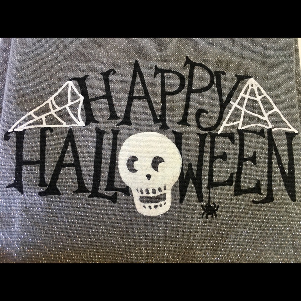 2 Happy Halloween Skull Kitchen Tea Towels Webs - Picture 4 of 5
